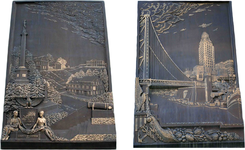 Vonhebel, E., sculptor. Gorham Manufacturing Company, founder. (City Hall Reliefs), (sculpture). 1930s. City of Camden, City Hall, Camden, New Jersey. Digital File.